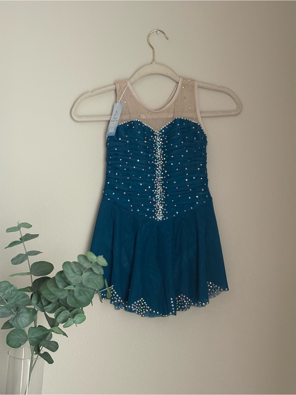 Girls Teal Jewel-Embellished Figure Skating Dress by